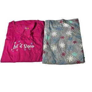 Moon Beams Women's L Pajama Set Pink Top Gray Snowflake Pants Holiday Sleepwear